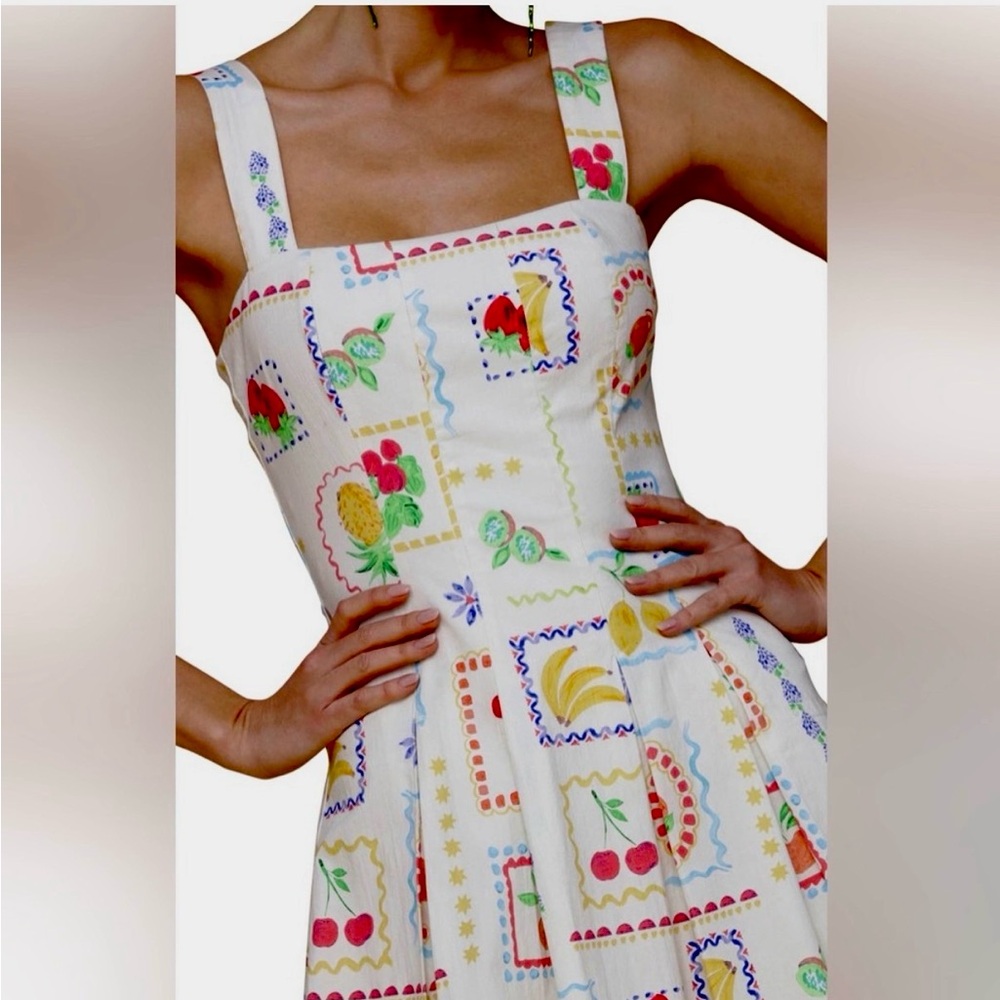 New Avec Les Filles Fruit-Print Flared Mini Dress - Picture 5 of 14